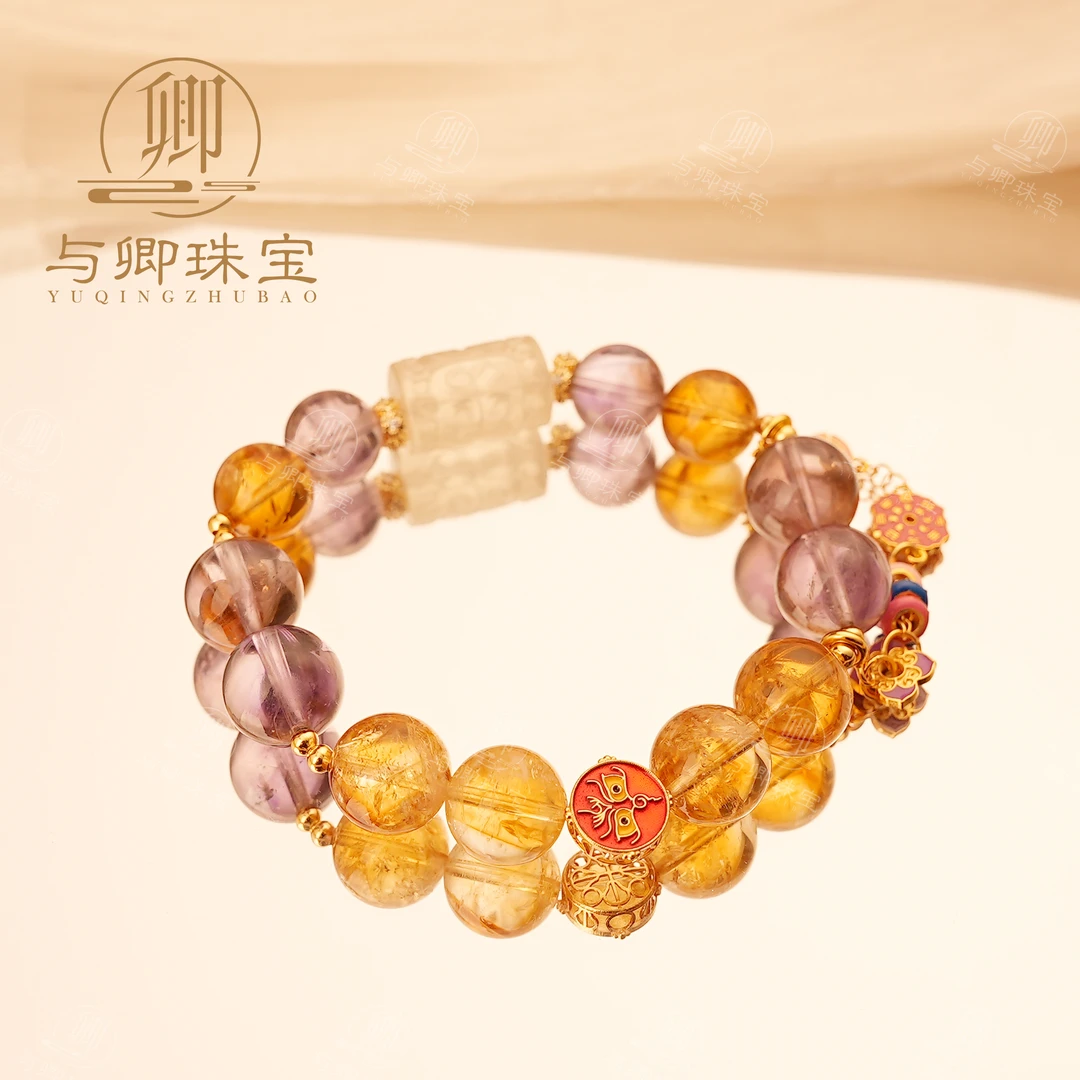 【登金阙】与卿珠宝 黄塔晶12mm、10mm 巴西紫水晶12mm、10mm