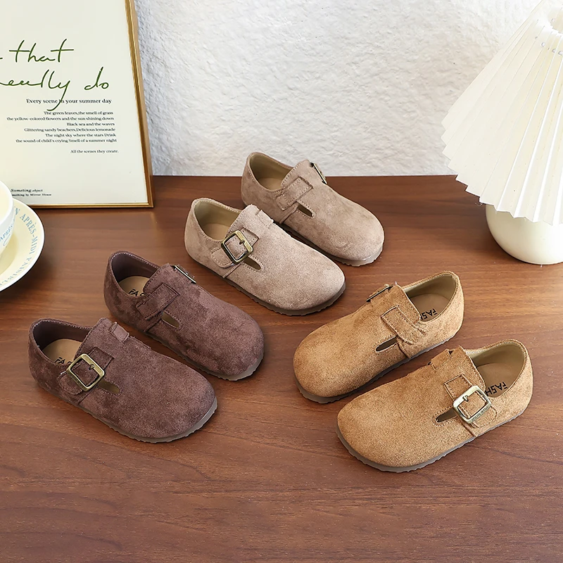 2025秋季新款女童勃肯鞋时尚复古百搭软底儿童休闲防滑童鞋豆豆鞋