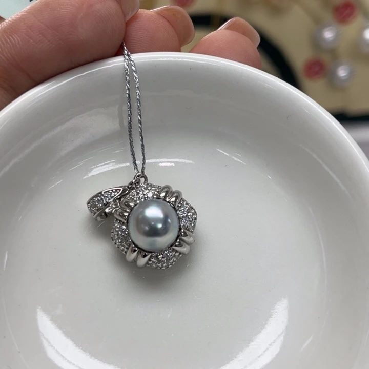 颈饰银S925镶嵌海水珍珠真多麻8-9mm14号