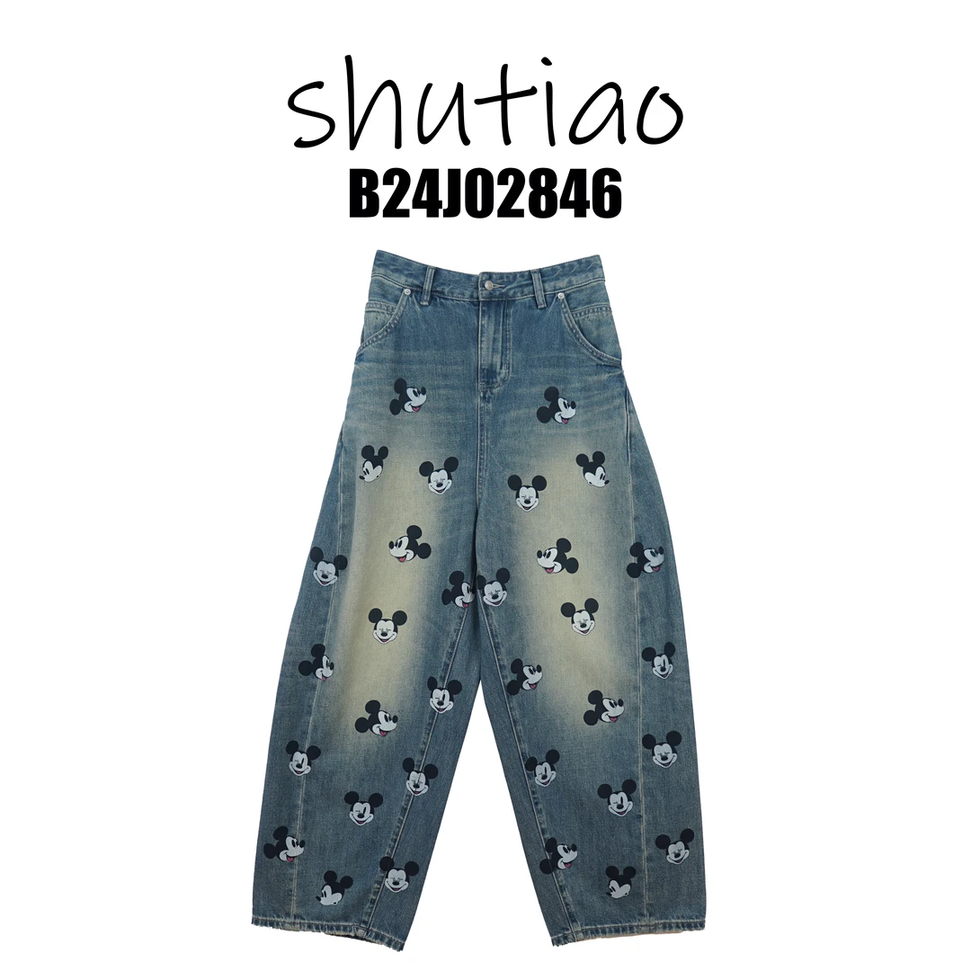 【SHUTIAO】2025春夏：新款小众设计款米奇印花牛仔裤B24J02846