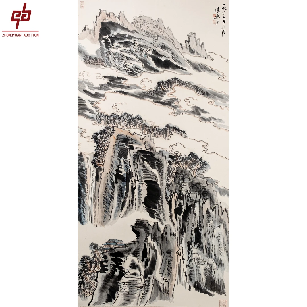 "lot6967 陆老款 山水 轴 68cm*137cm约8.4平尺"