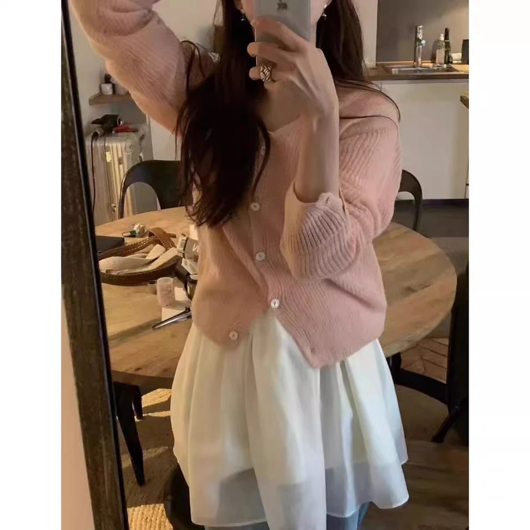 现货！韩国东大门代购Objet2025春款温柔气质甜美百搭V领针织开衫