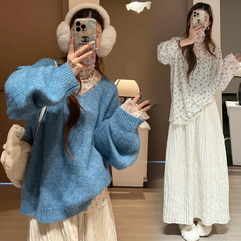 洋气时髦孕妇装秋冬款时尚外穿针织毛衣搭配网红上衣搭托腹半身裙