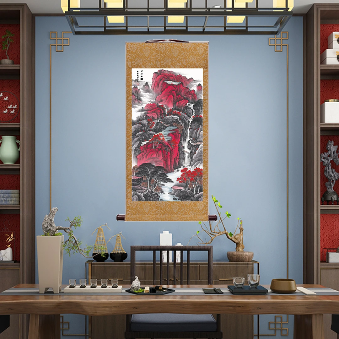 A《万山红遍》竖幅新创意书房茶室玄关中式挂画礼品