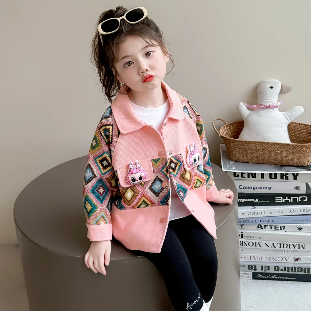 女童菱形外套2025新款儿童春秋装洋气潮款女宝宝秋季时髦夹克开衫