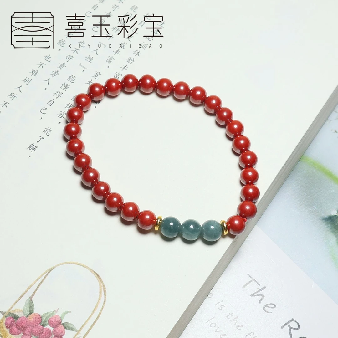 含辰砂工艺品含辰砂工艺朱砂手串原创手链6m单圈手串蓝水1637