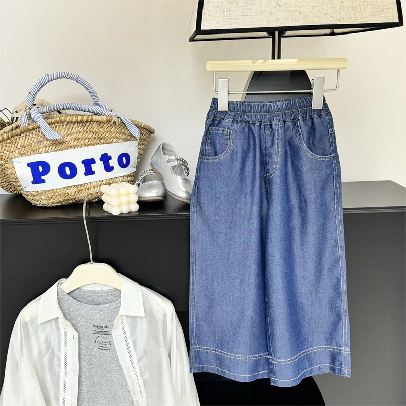 【现货】leomama女童天丝牛仔裤夏装洋气儿童裤子夏季轻薄阔腿裤