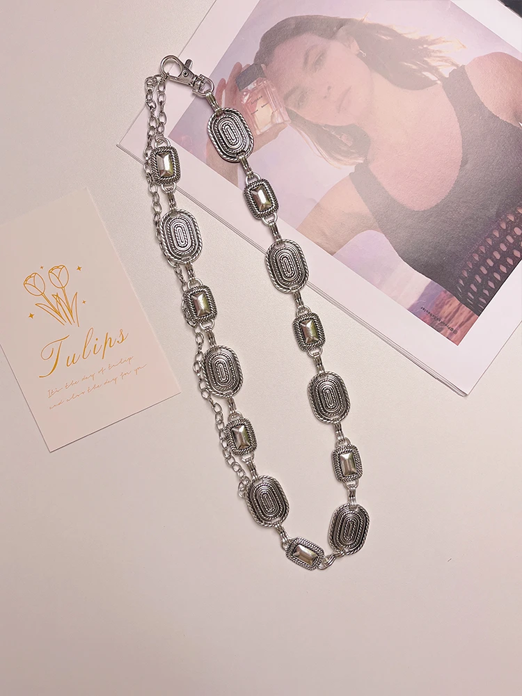 欧美小众嘻哈风设计感图案时尚气质腰链新款连衣裙搭银色