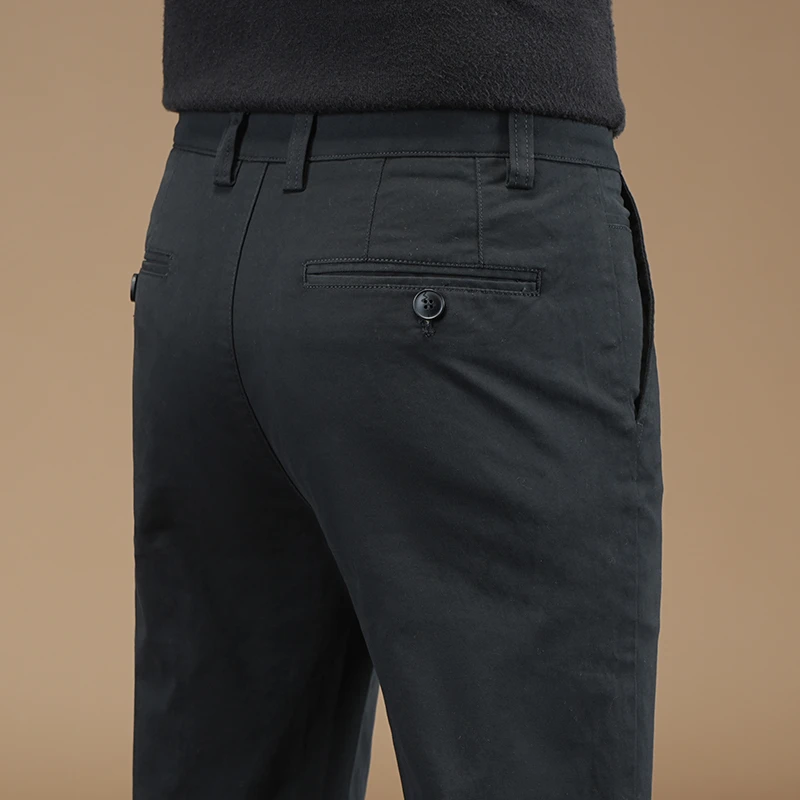 香港纯棉黑色休闲裤男士2025秋冬款高端商务百搭外穿修身直筒长裤