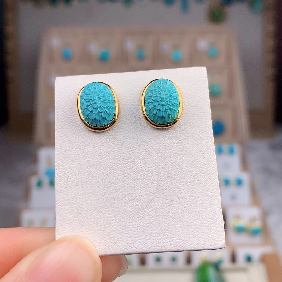 绿松石耳饰18K金镶嵌