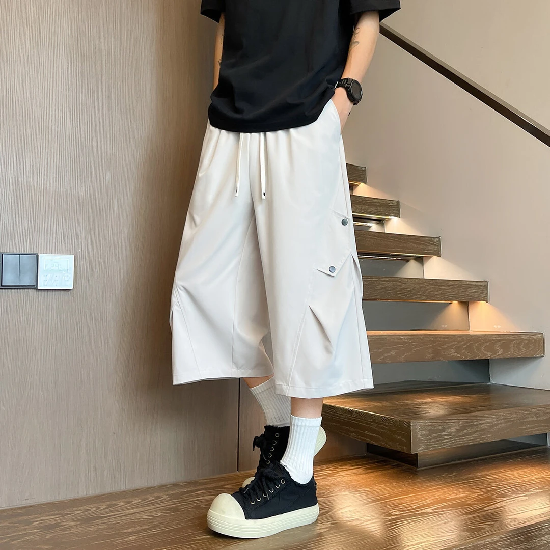 美式冰丝短裤男夏季薄款褶皱速干伞兵工装休男士170胖子男生裤子