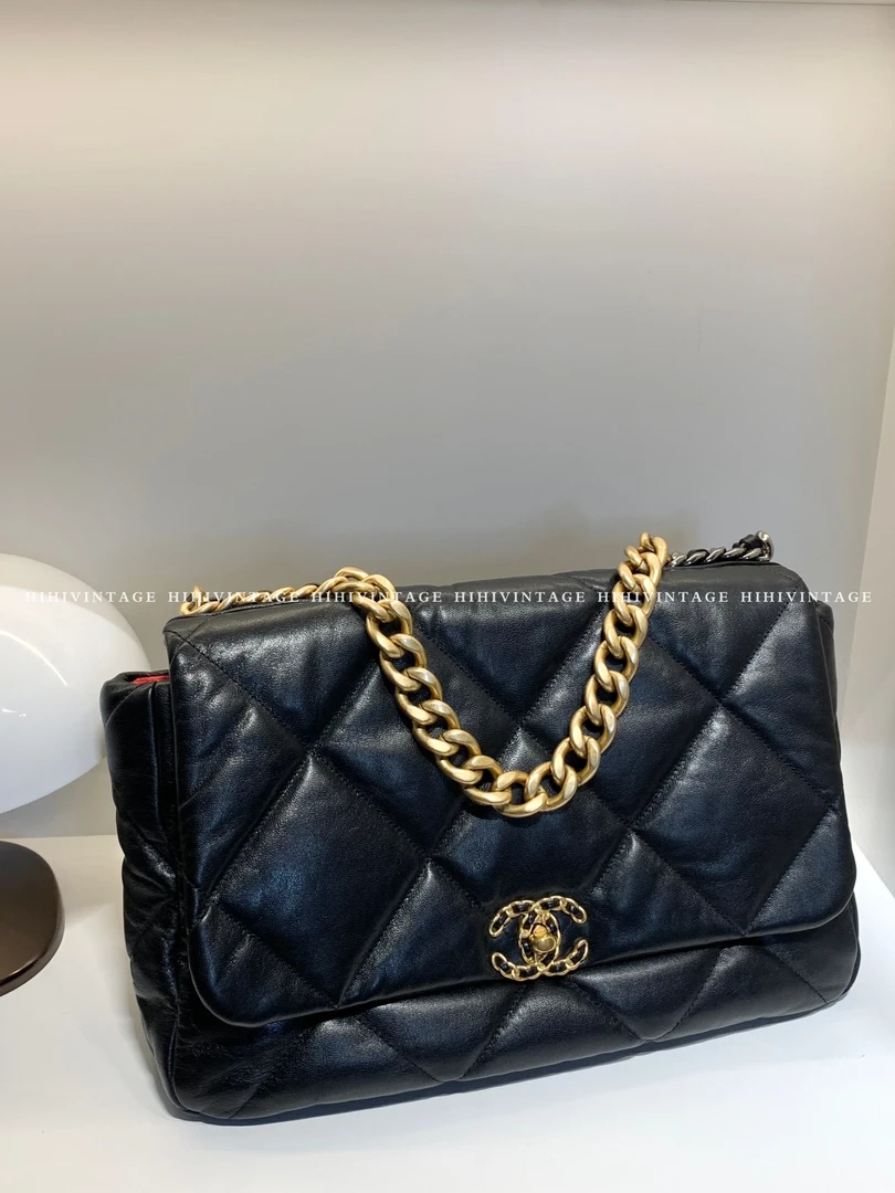 99新 Chanel/香奈儿 Chanel 黑金羊皮19bag maxi链条包 30开/一店