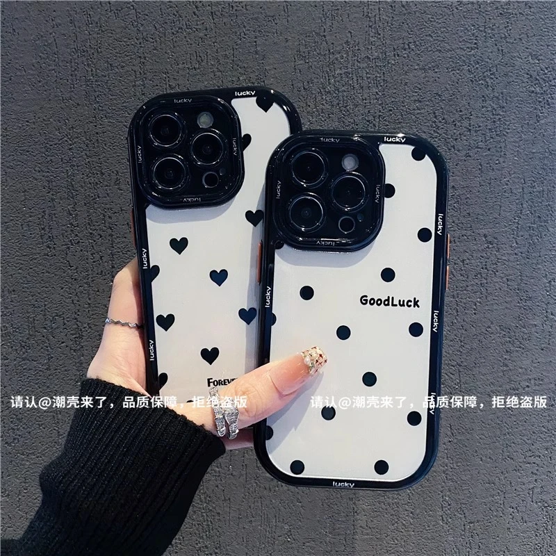 爱心波点适用苹果16pro手机壳新款华为vivo高级小米15/14网红OPPO