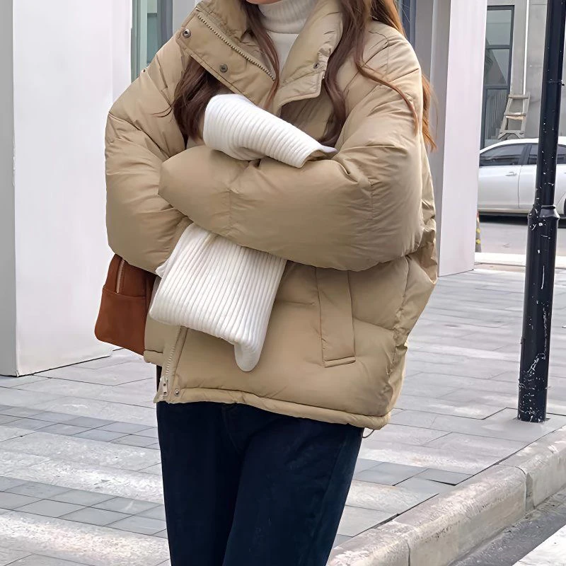 反季加厚宽松大码女立领羽绒服韩版短款白色女装冬季休闲保暖外套