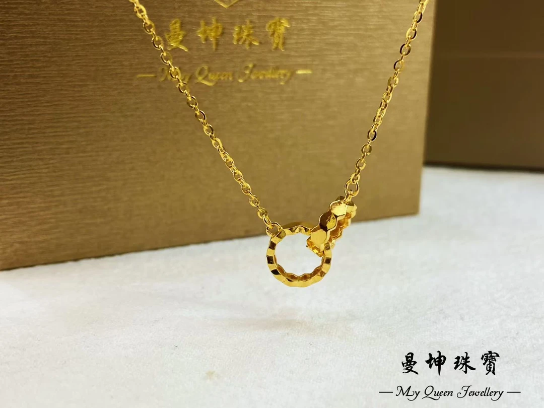 曼坤珠宝足金简约环环相扣气质套链