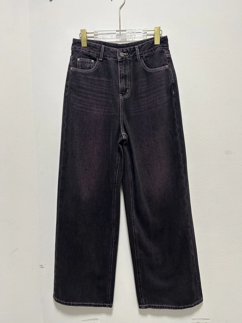 31117满天星烫钻直筒气质复古显瘦百搭牛仔裤