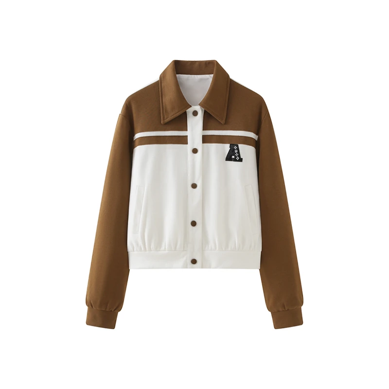 诗黎·诗黎翻领撞色拼接外套女设计感小众短款百搭减龄运动休闲上