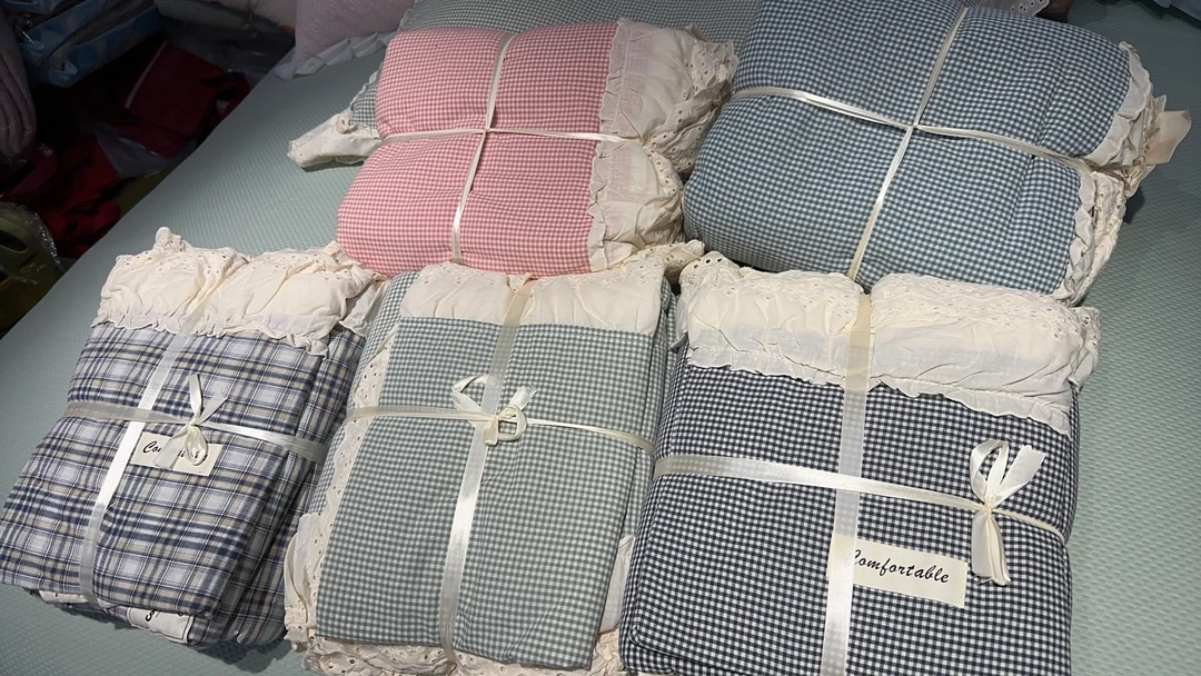 纯棉色织水洗棉法式大花边四件套大号