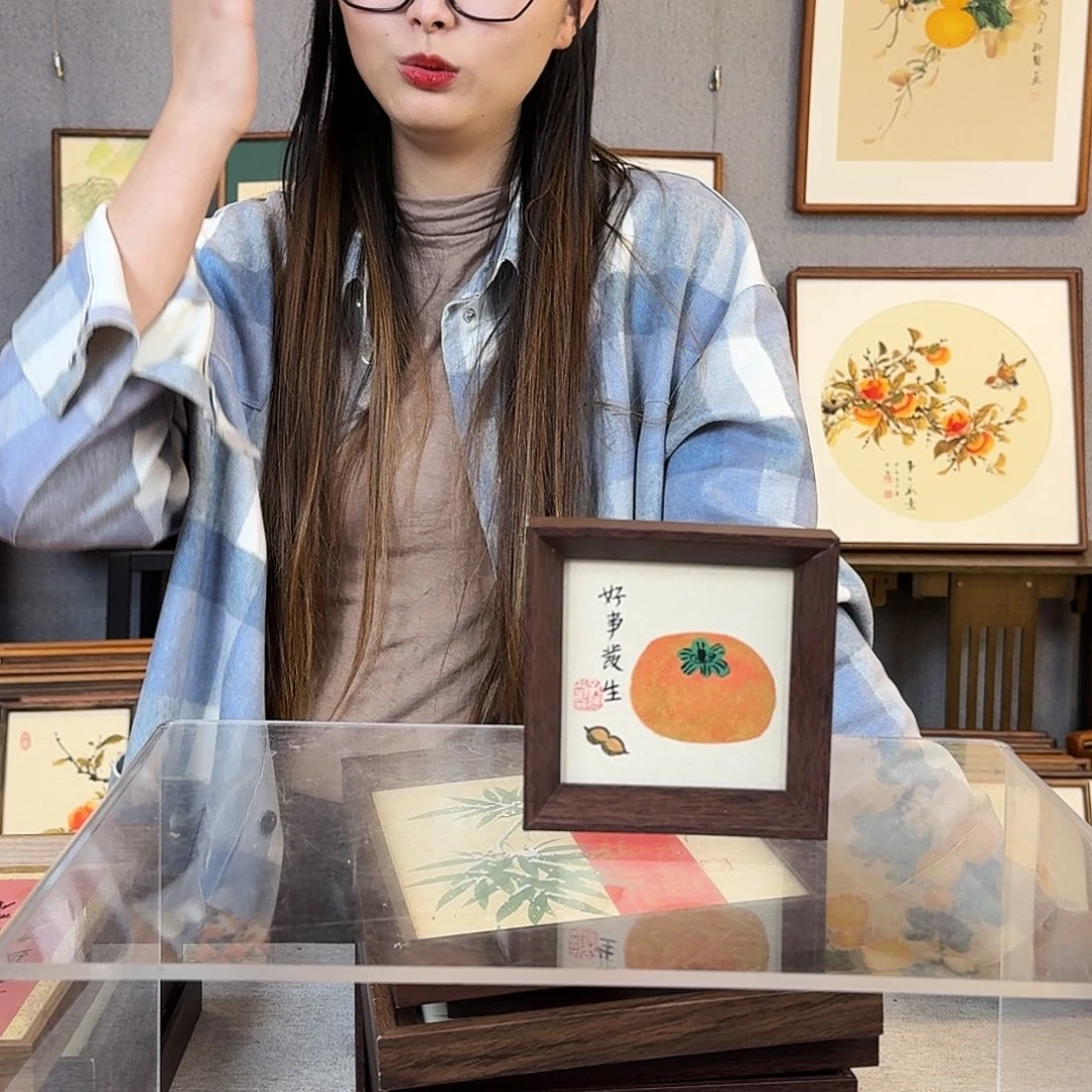 版画纯手绘，纯手写带框尺寸：12×12厘米