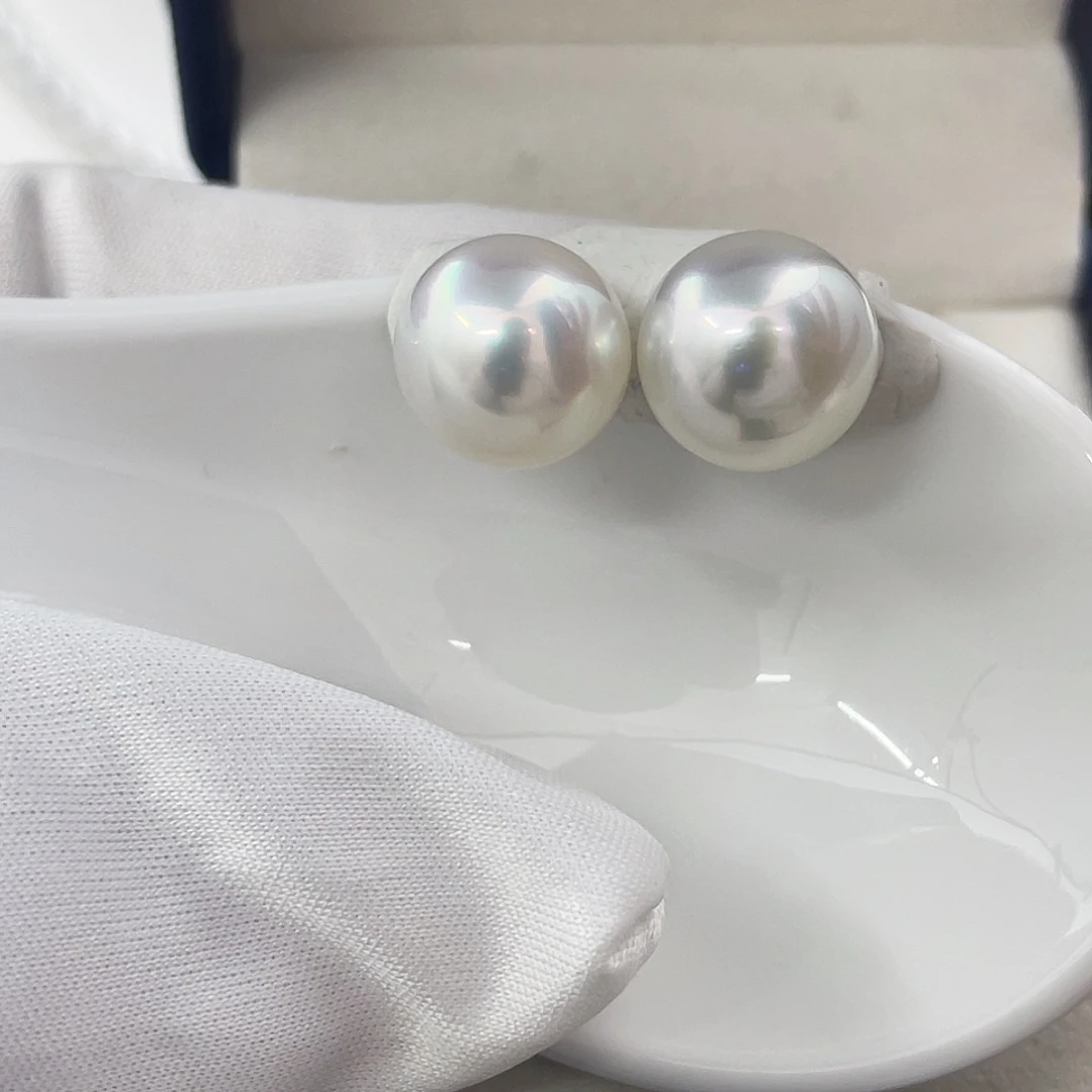 海水珍珠耳饰未镶嵌澳白冷光12.5-12.6mm