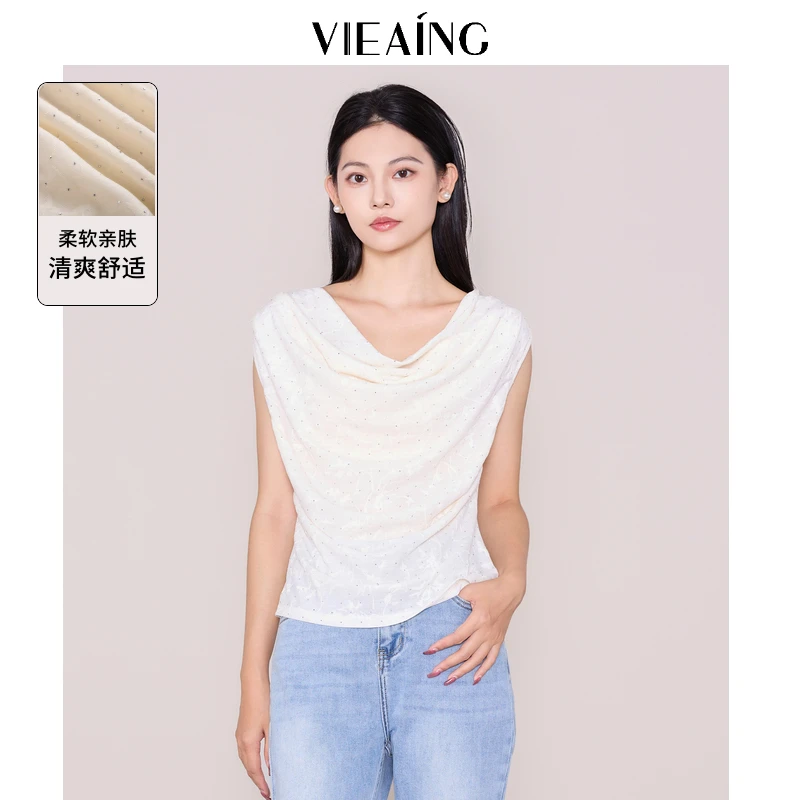 VIEA.ING薇迎无袖衬衫女2025夏季新款休闲衬衣荡领小个子杏色上衣