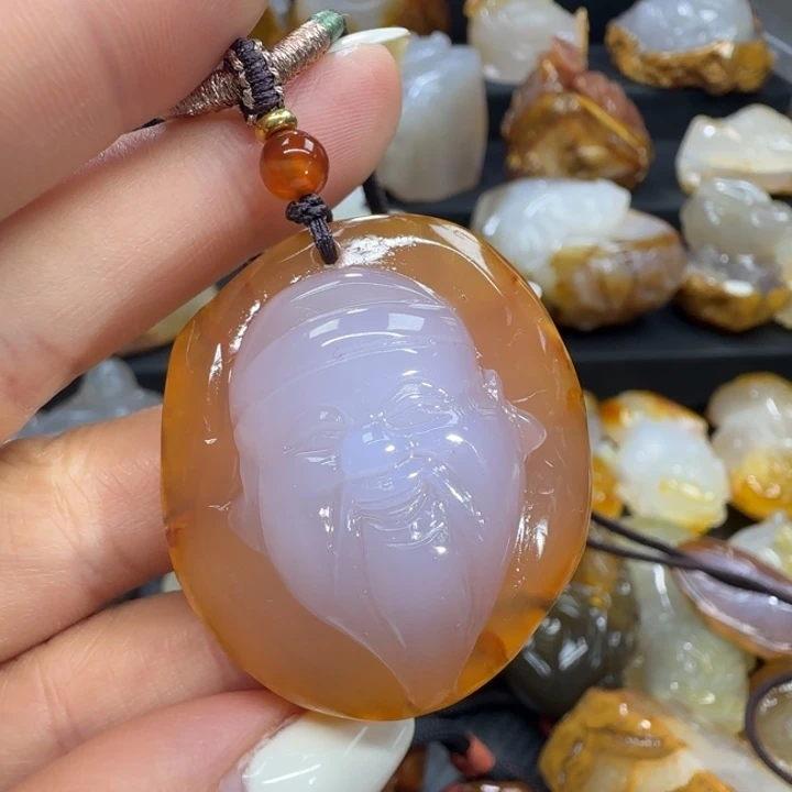 玛瑙/玉髓合金原皮弥勒佛吊坠