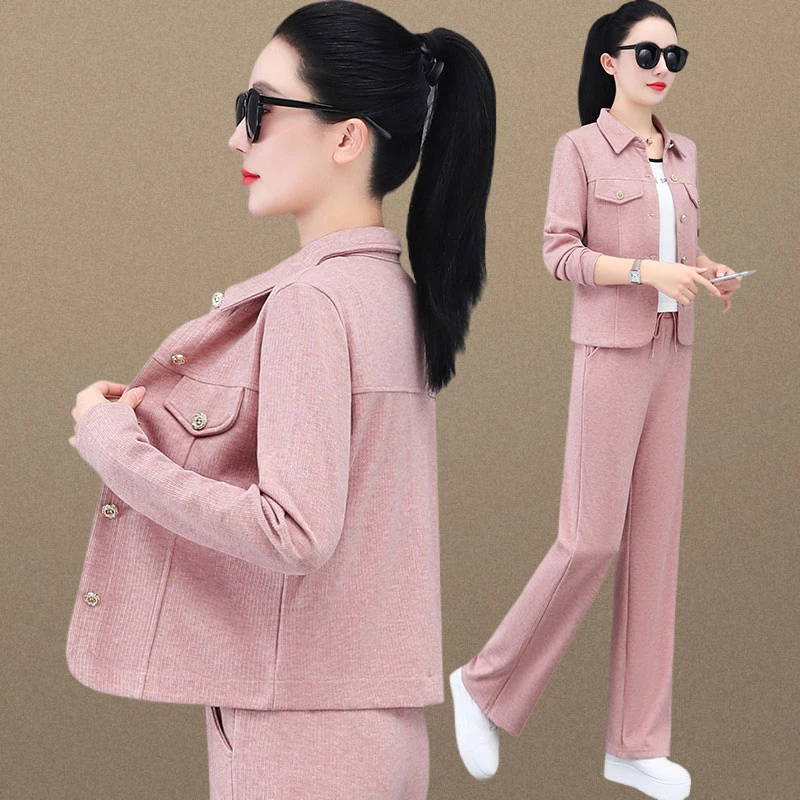 运动套装女春秋2025新款小个子时尚长袖宽松上衣洋气阔腿裤两件套