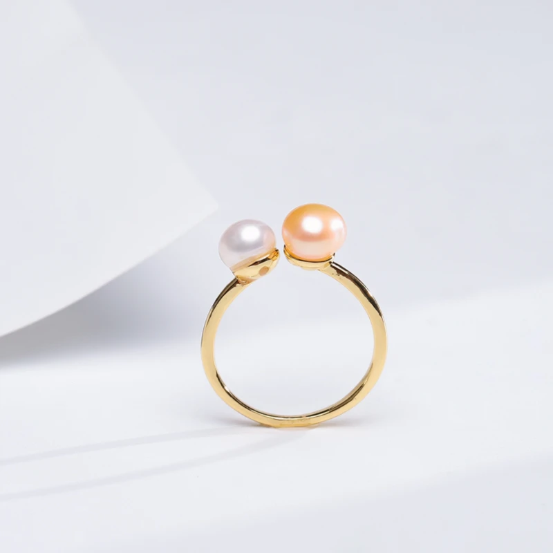 [法式浪漫双珠]淡水珍珠戒指6-7mm 可调节高级感轻奢百搭简约指环