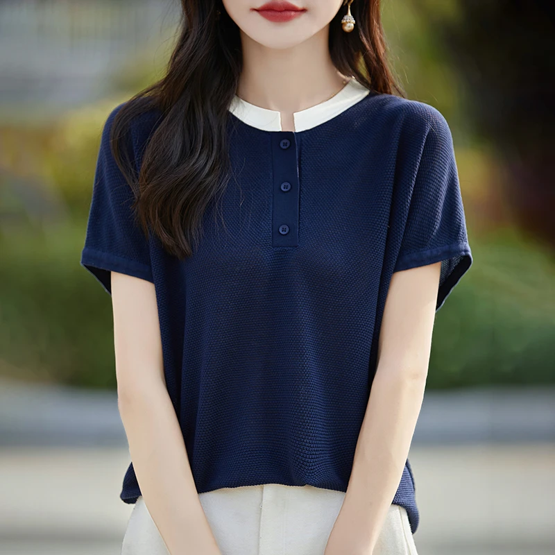 NS3192  100%莱赛尔天丝女士短袖 桂花针圆领半开小飞袖短袖