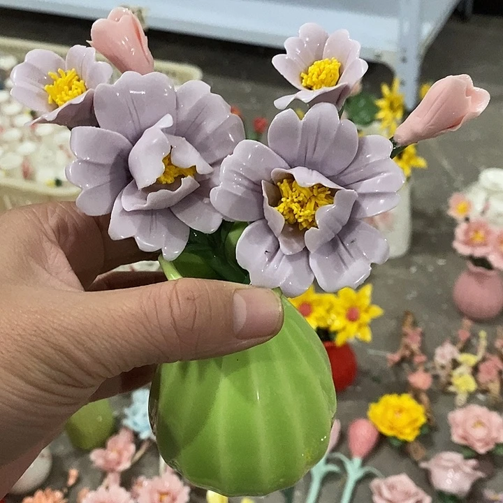 瓷片纯手工陶瓷花摆件瑕