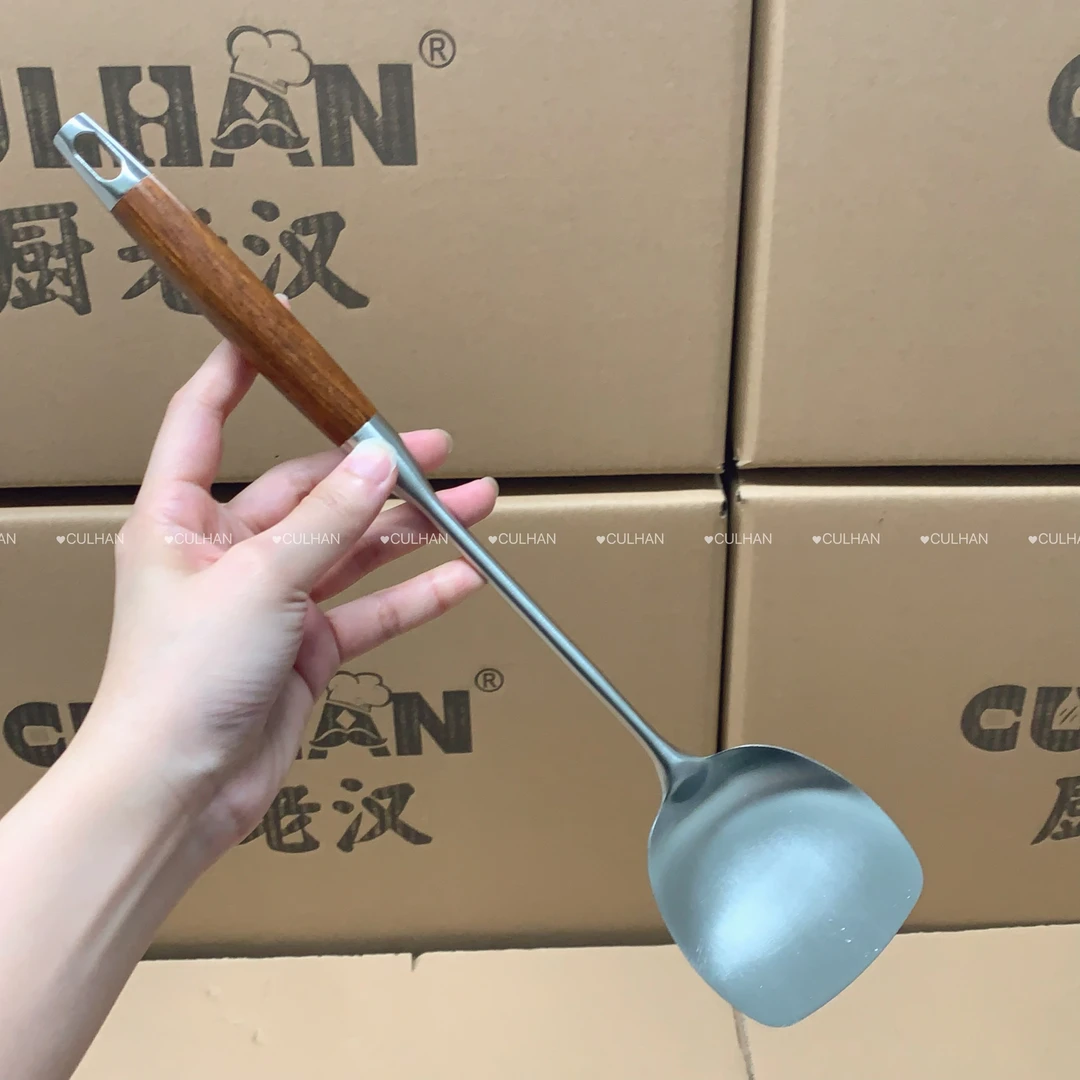 304不锈钢锅铲炒菜勺子炒菜铲子家用木把煎铲炒勺炒铲厨房锅铲