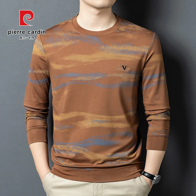皮尔卡丹2025秋季时尚印花长袖卫衣男士时尚潮流百搭刺绣T恤