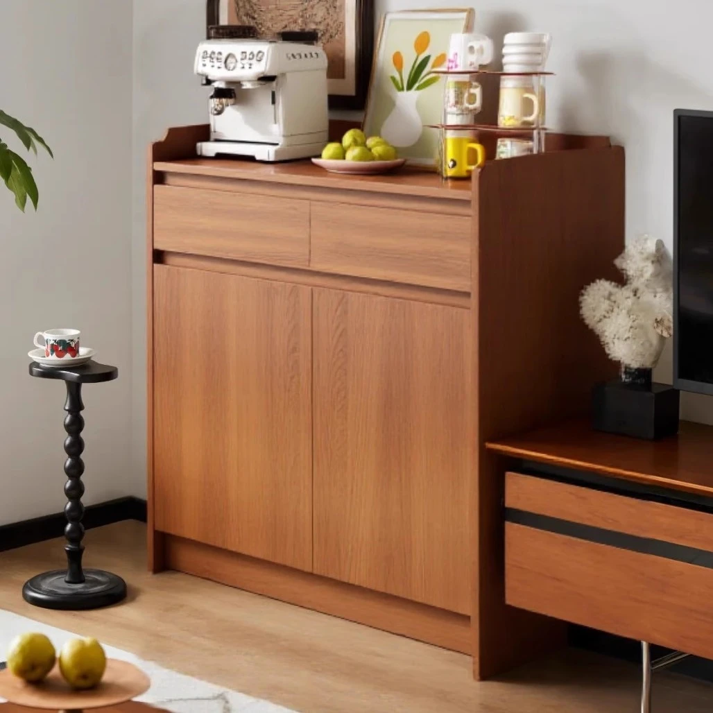 实木色边柜储物柜碗柜厨房农村家用厨房柜客厅边柜靠墙一体餐边柜