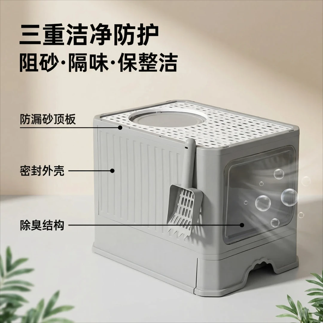 猫砂盆大号全封闭抽屉式超大号猫砂盆隔臭防外溅顶出式猫厕所
