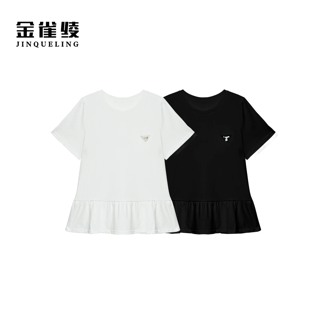 金雀绫【半日闲】时尚百搭纯色不规则底边加宽加大小衫SZA2S421