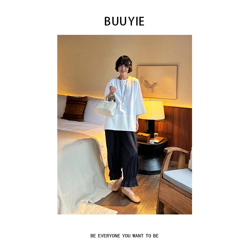 BUUYIE 25SS【素锦】高级感新款白色蕾丝花边衬衫 250332