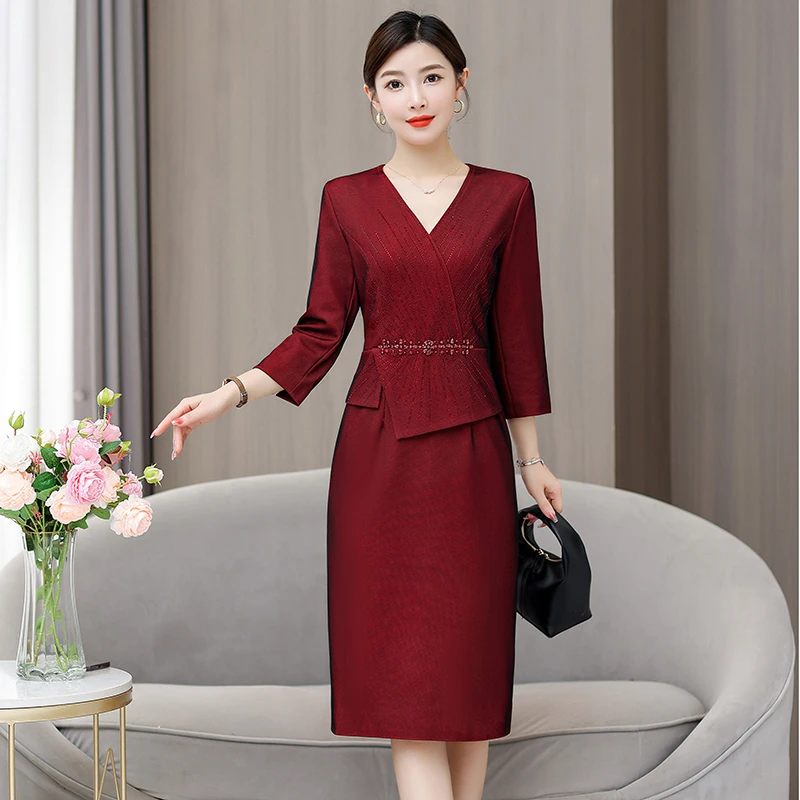 高级感上档次长袖连衣裙女时尚妈妈礼服时尚礼服新款喜婆婆婚宴装