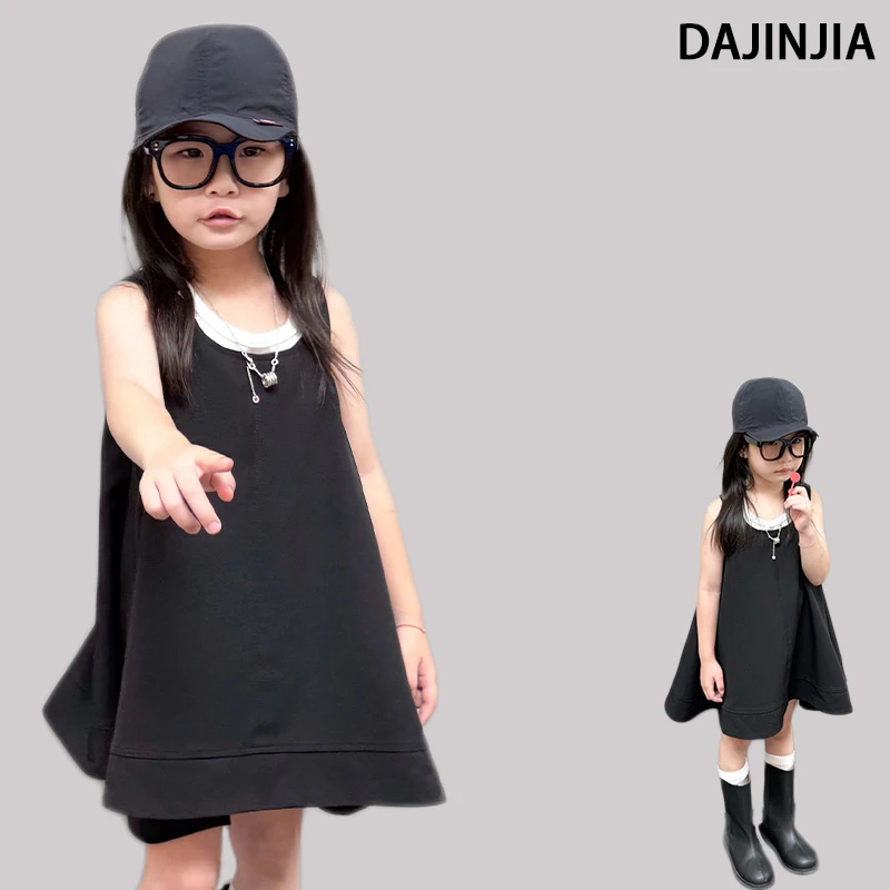 大金定制新款气质小黑裙真两件经典赫本风女宝宝无袖背心连衣裙