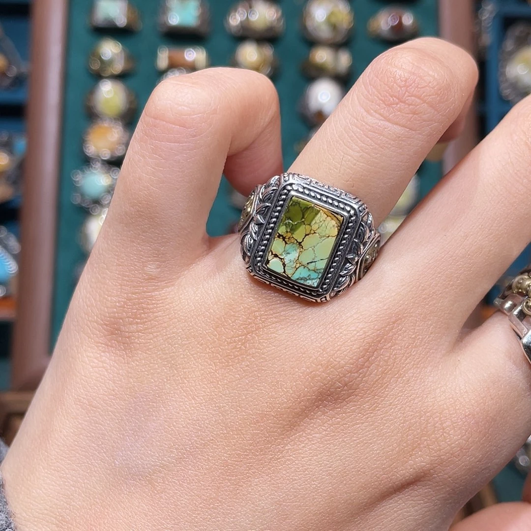 绿松石银S925镶嵌戒指