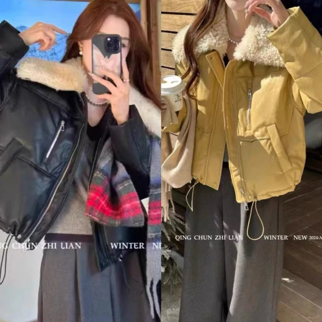 紫哥ZIGE欧韩毛毛翻领短款加厚外套YN#509