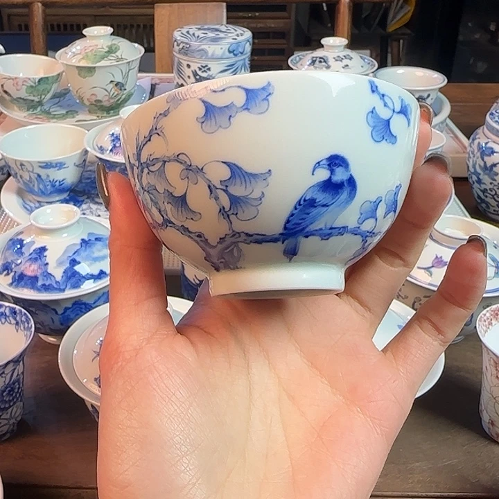 名窑口 花鸟杯放漏主人杯