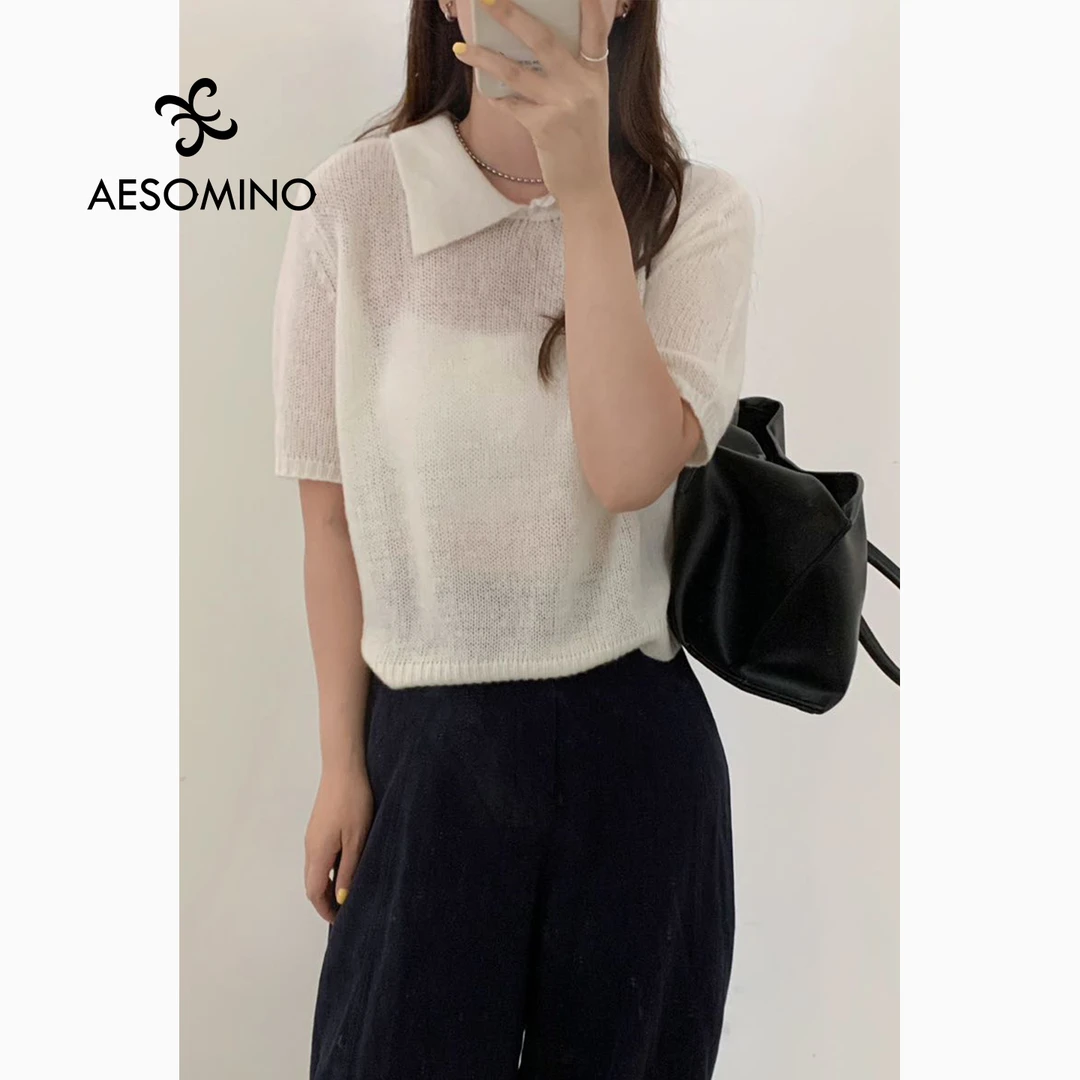 春秋翻领针织短袖女通勤 羊毛羊绒混纺多色套头上衣 Y689CABZD