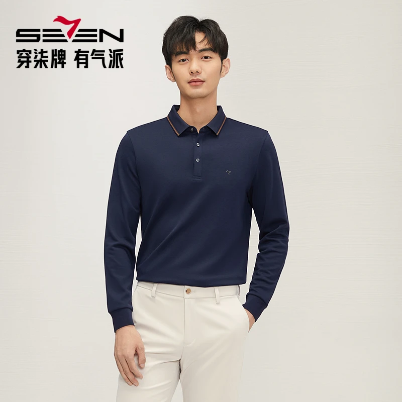 【5A抗菌2A防螨】柒牌长袖Polo秋季新款莫代尔翻领上衣127T70300