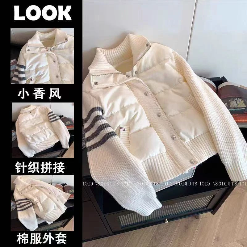 2025冬季棉服设计新款拼接短款针织立领时尚百搭外套保暖棉衣女秋