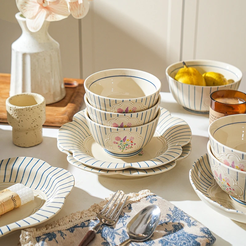 舍里法式碗碟餐具陶瓷米饭碗吃饭家用碗具漂亮的盘子餐盘汤碗面碗