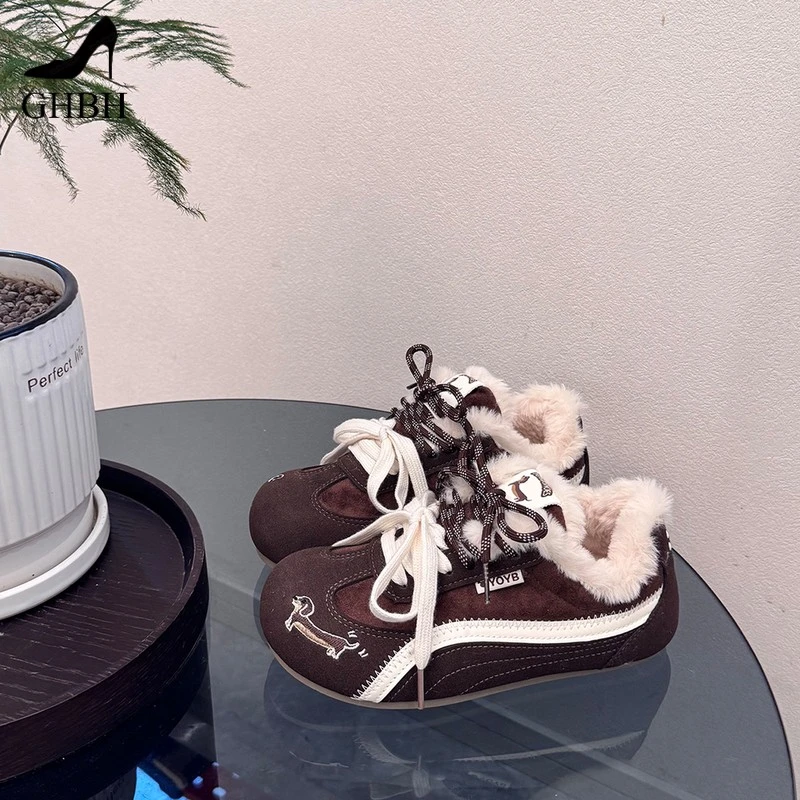 复古加绒德训鞋女欧美鞋秋冬新款百搭运动板鞋-大码女鞋