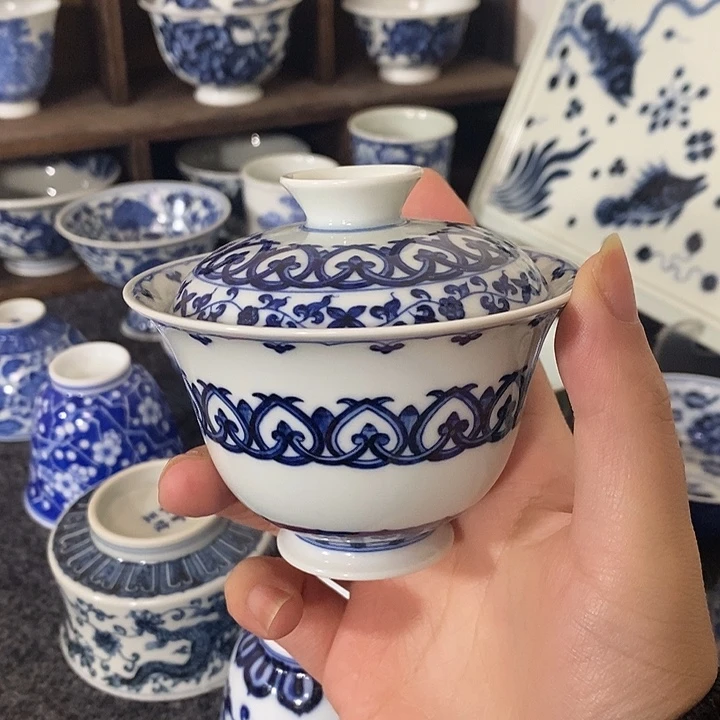 瓷【小青雅玩】宝相纹盖碗
