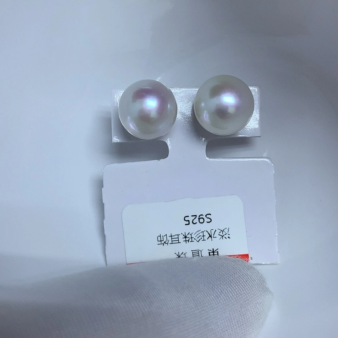 耳饰淡水珍珠银S925镶嵌11-12
