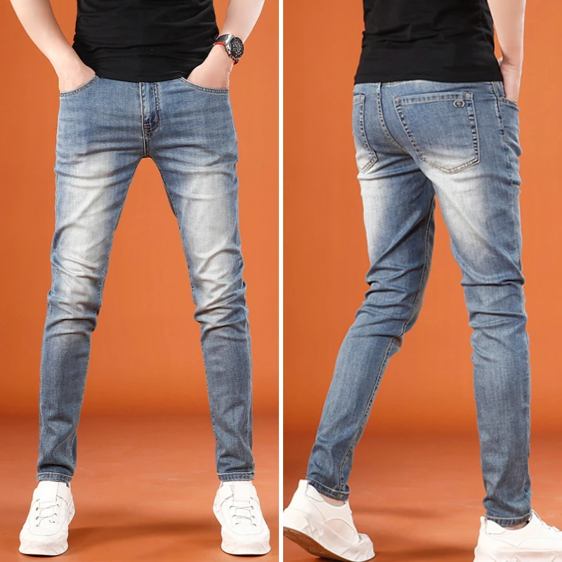 裤子男款爆款2025新款夏季男士牛仔裤修身小脚弹力百搭薄款牛仔裤