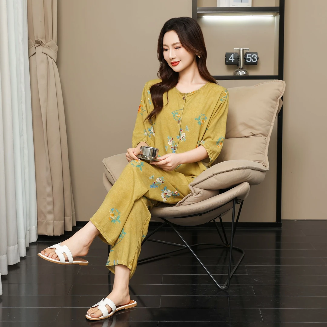 【七分袖】绵绸家居服套装睡衣春夏睡衣家居服中年薄款套装夏季